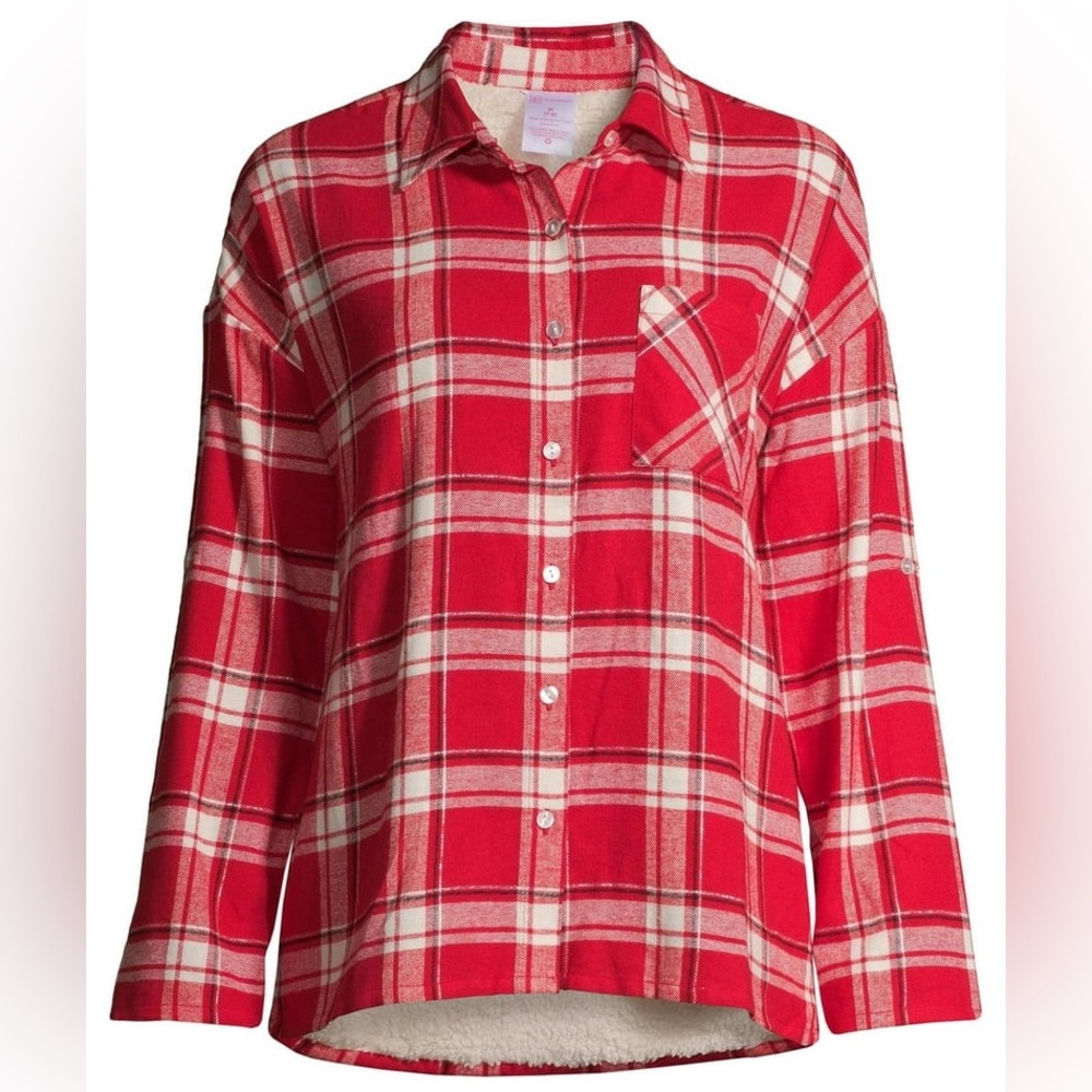No Boundaries Faux Sherpa Lined Plaid Flannel Top Juniors Size Small